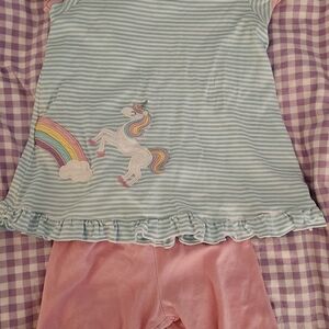Unicorn Striped Kids Pajamas - Blue and Pink